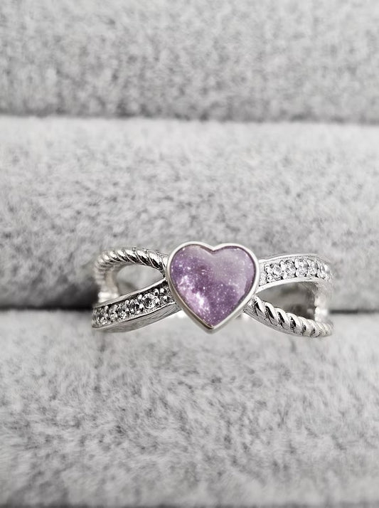 HEART TWIST SPLIT CZ 925 SILVER RING